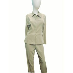 R& K Originals Green Faux Suede Pants Suit womens Size 8 Vintage 90's